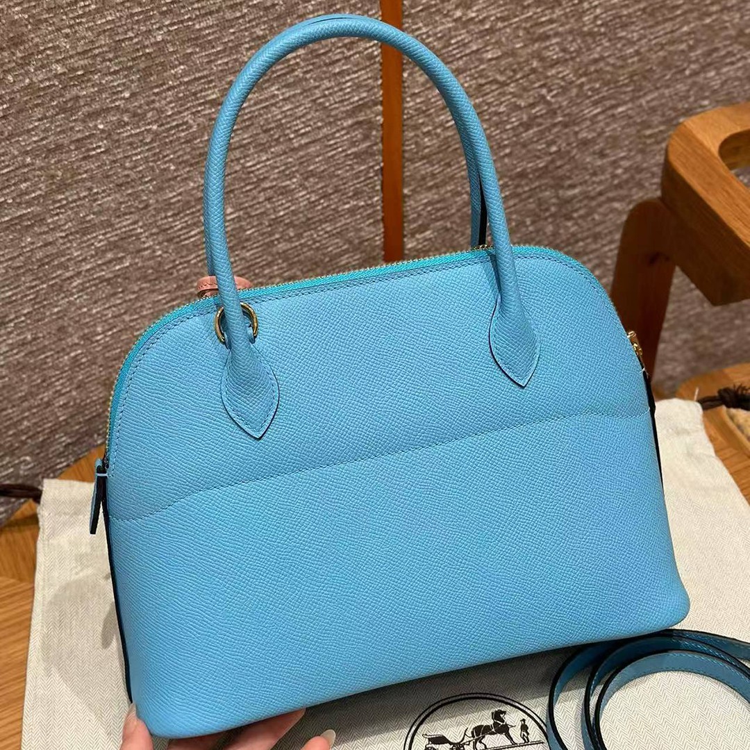 Hermes Bolide 27 Bag Handmade In Epsom Calfskin Leather Gold Hardware 7N Celeste - Image 10