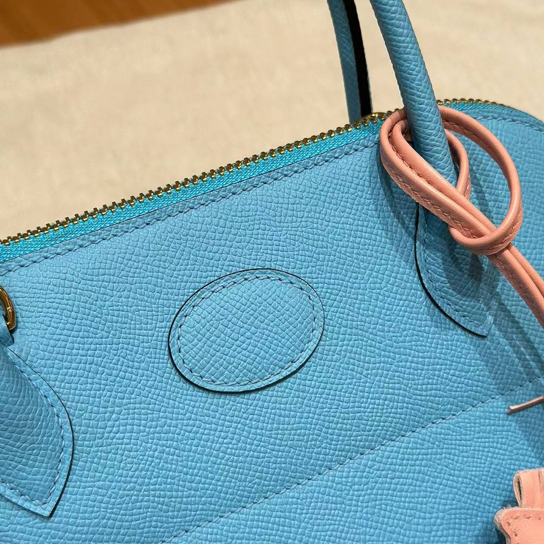 Hermes Bolide 27 Bag Handmade In Epsom Calfskin Leather Gold Hardware 7N Celeste - Image 8