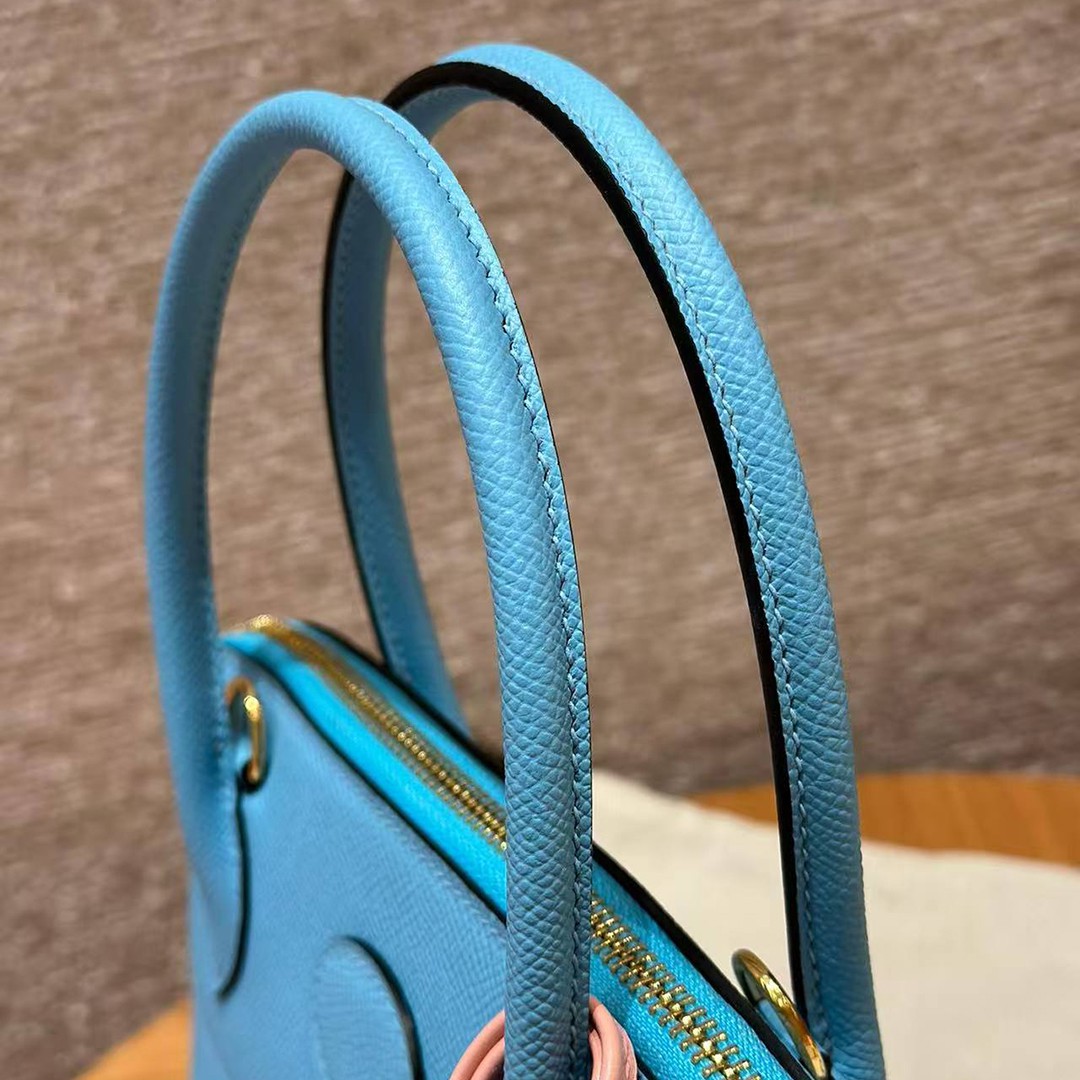 Hermes Bolide 27 Bag Handmade In Epsom Calfskin Leather Gold Hardware 7N Celeste - Image 4