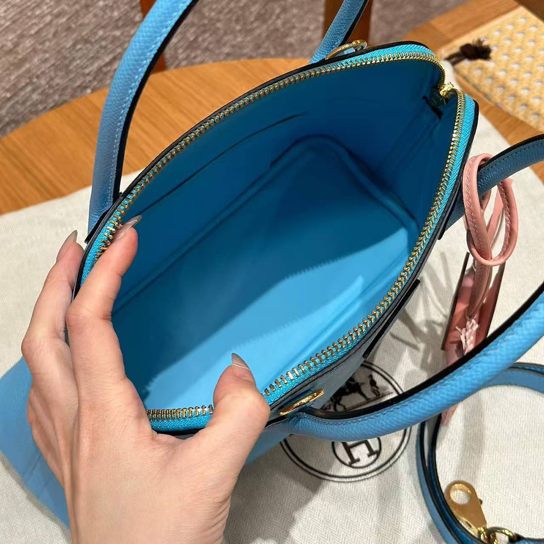 Hermes Bolide 27 Bag Handmade In Epsom Calfskin Leather Gold Hardware 7N Celeste - Image 3