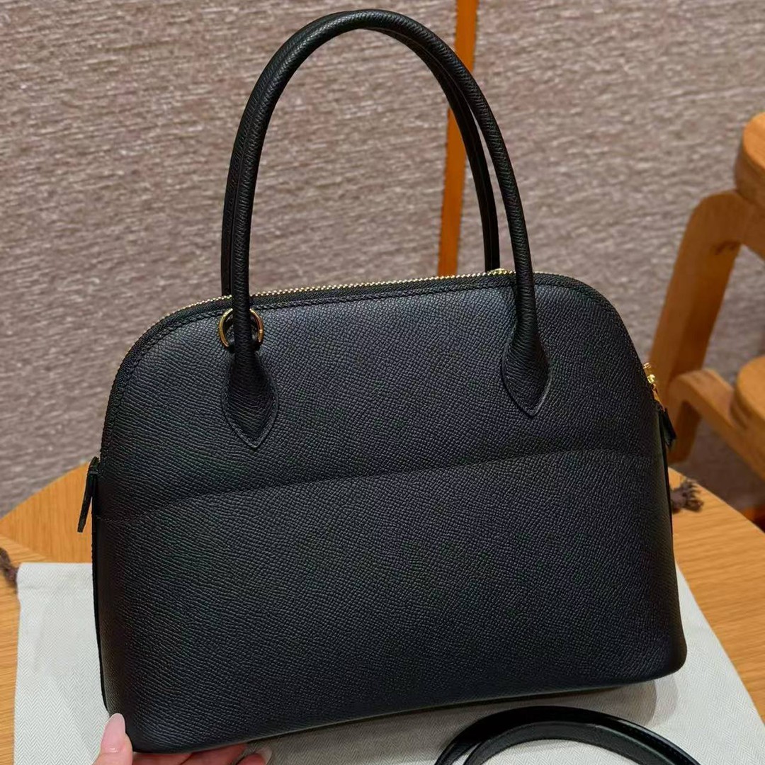 Hermes Bolide 27 Bag Handmade In Epsom Calfskin Leather Gold Hardware 89 Noir - Image 2