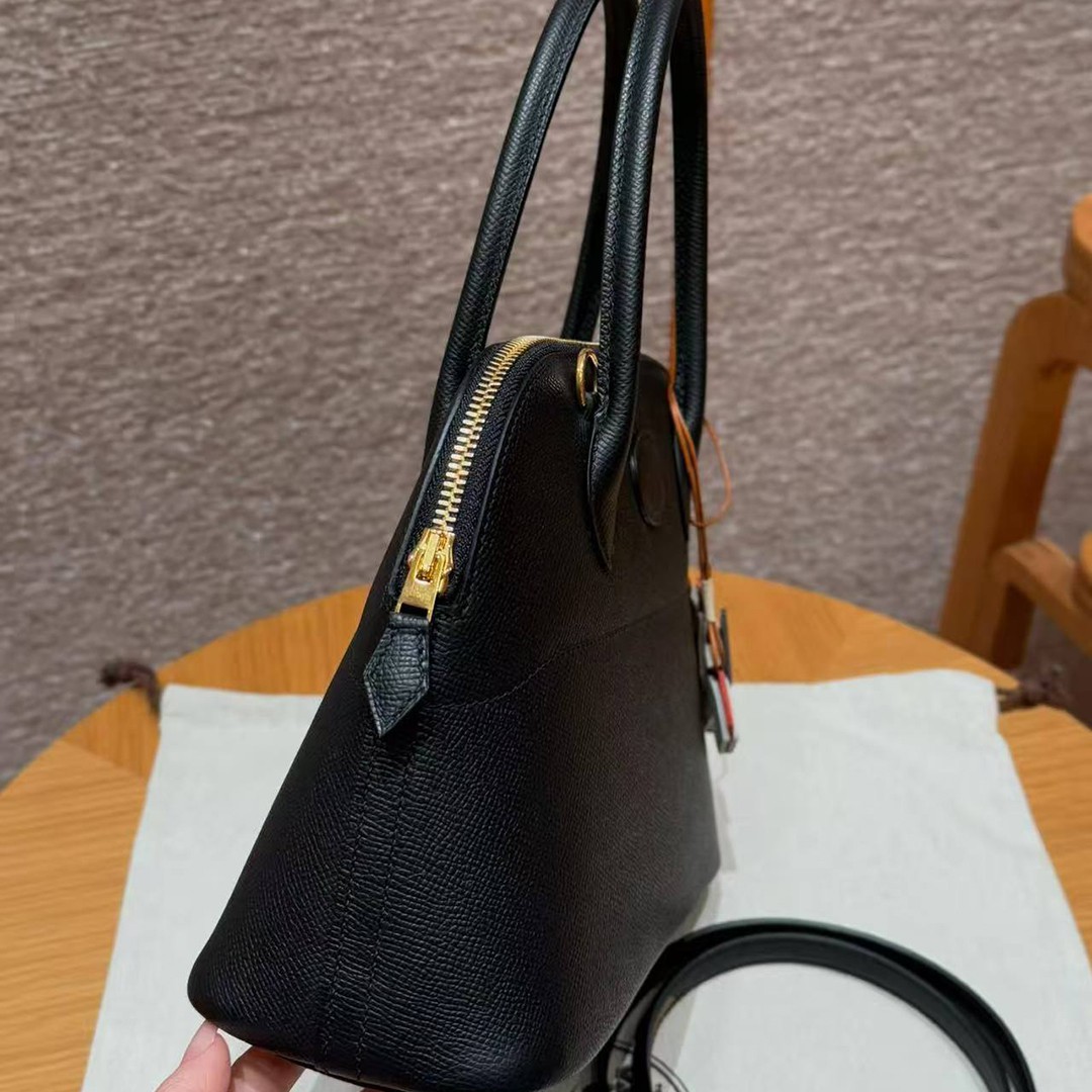 Hermes Bolide 27 Bag Handmade In Epsom Calfskin Leather Gold Hardware 89 Noir - Image 17