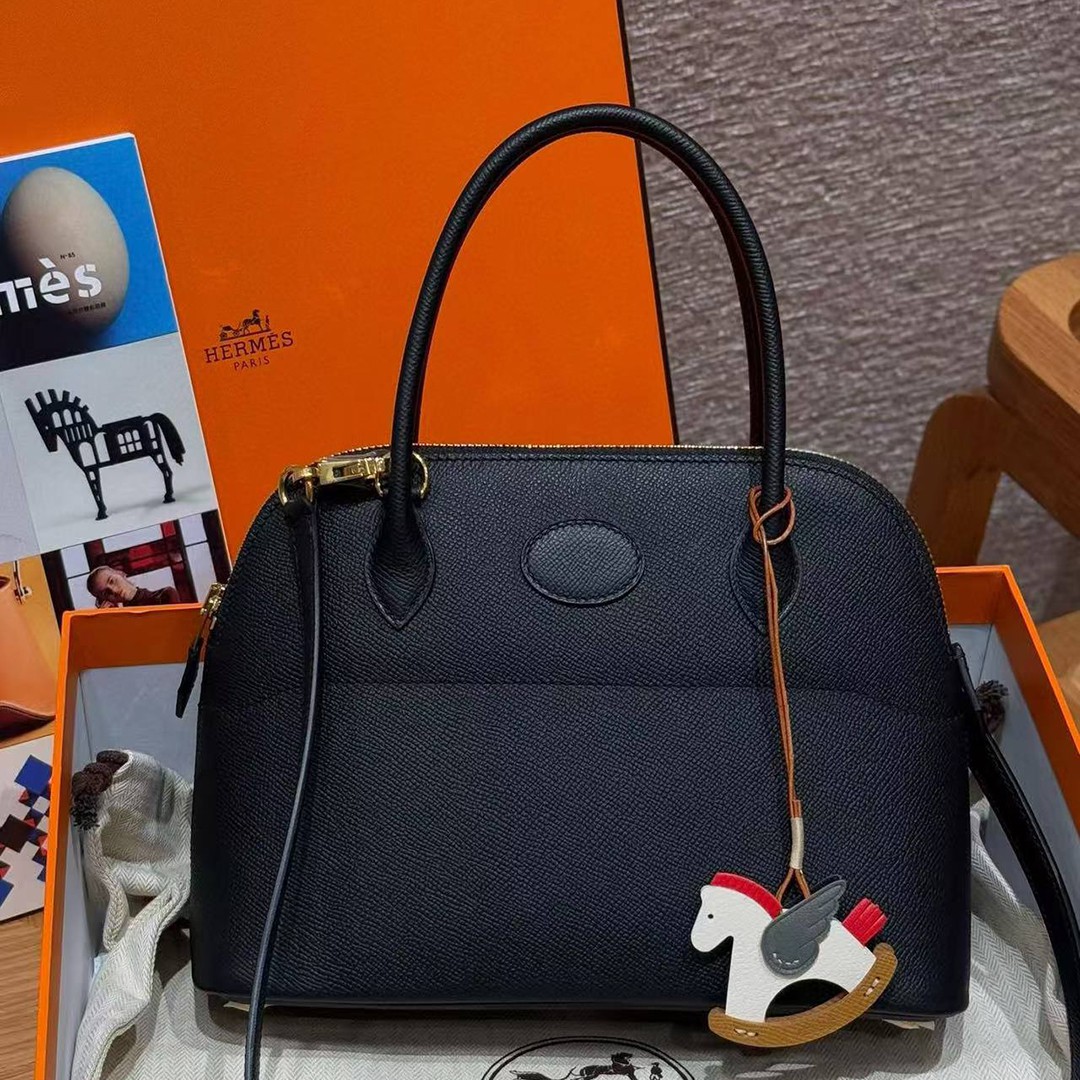 Hermes Bolide 27 Bag Handmade In Epsom Calfskin Leather Gold Hardware 89 Noir - Image 5