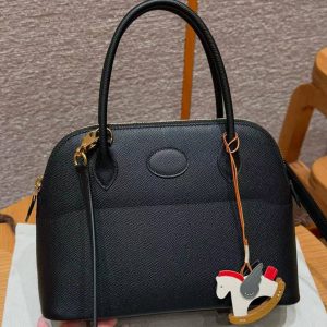 Hermes Bolide 27 Bag Handmade In Epsom Calfskin Leather Gold Hardware 89 Noir - Image 4