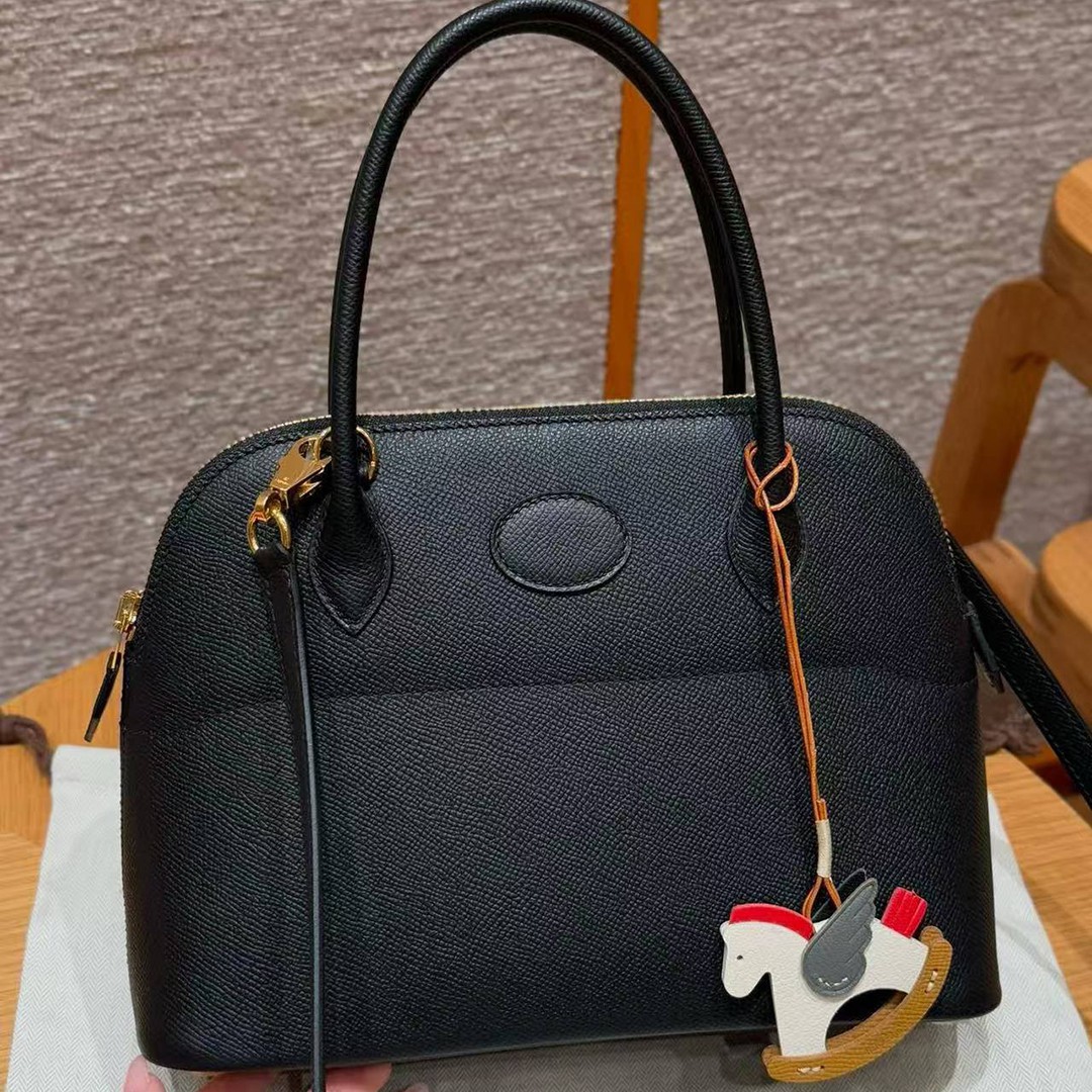 Hermes Bolide 27 Bag Handmade In Epsom Calfskin Leather Gold Hardware 89 Noir - Image 4