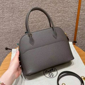 Hermes Bolide 27 Bag Handmade In Epsom Calfskin Leather Gold Hardware 8F Gris Etain - Image 2