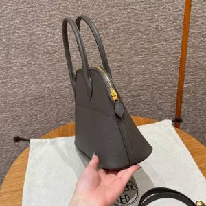 Hermes Bolide 27 Bag Handmade In Epsom Calfskin Leather Gold Hardware 8F Gris Etain - Image 15