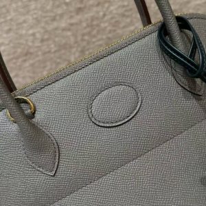 Hermes Bolide 27 Bag Handmade In Epsom Calfskin Leather Gold Hardware 8F Gris Etain - Image 12