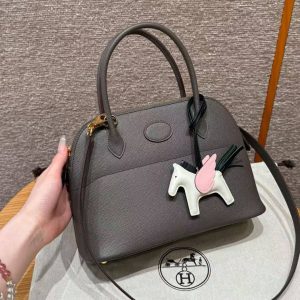 Hermes Bolide 27 Bag Handmade In Epsom Calfskin Leather Gold Hardware 8F Gris Etain - Image 3