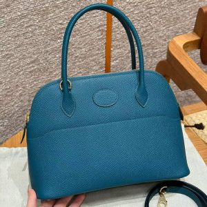 Hermes Bolide 27 Bag Handmade In Epsom Calfskin Leather Gold Hardware W0 Vert Bosphore