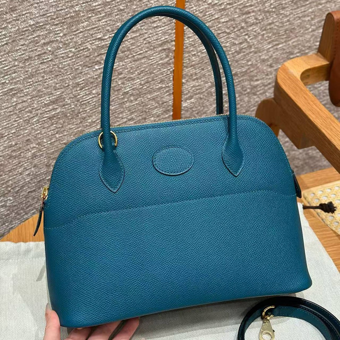 Hermes Bolide 27 Bag Handmade In Epsom Calfskin Leather Gold Hardware W0 Vert Bosphore