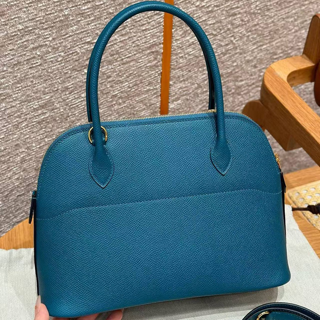 Hermes Bolide 27 Bag Handmade In Epsom Calfskin Leather Gold Hardware W0 Vert Bosphore - Image 2