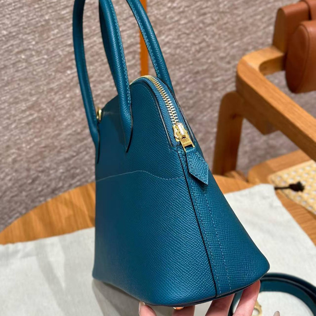 Hermes Bolide 27 Bag Handmade In Epsom Calfskin Leather Gold Hardware W0 Vert Bosphore - Image 15