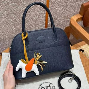 Hermes Bolide 27 Bag Handmade In Epsom Calfskin Leather Silver Hardware 2z Blue Nuit