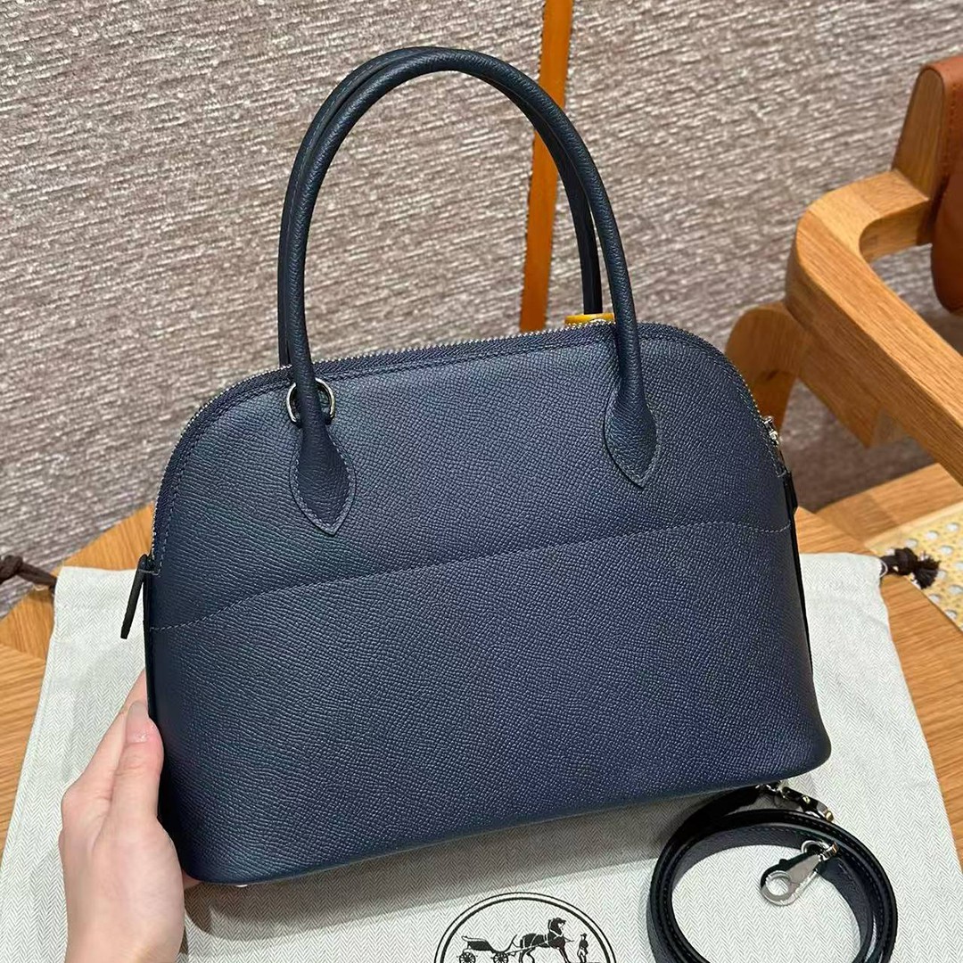 Hermes Bolide 27 Bag Handmade In Epsom Calfskin Leather Silver Hardware 2z Blue Nuit - Image 2
