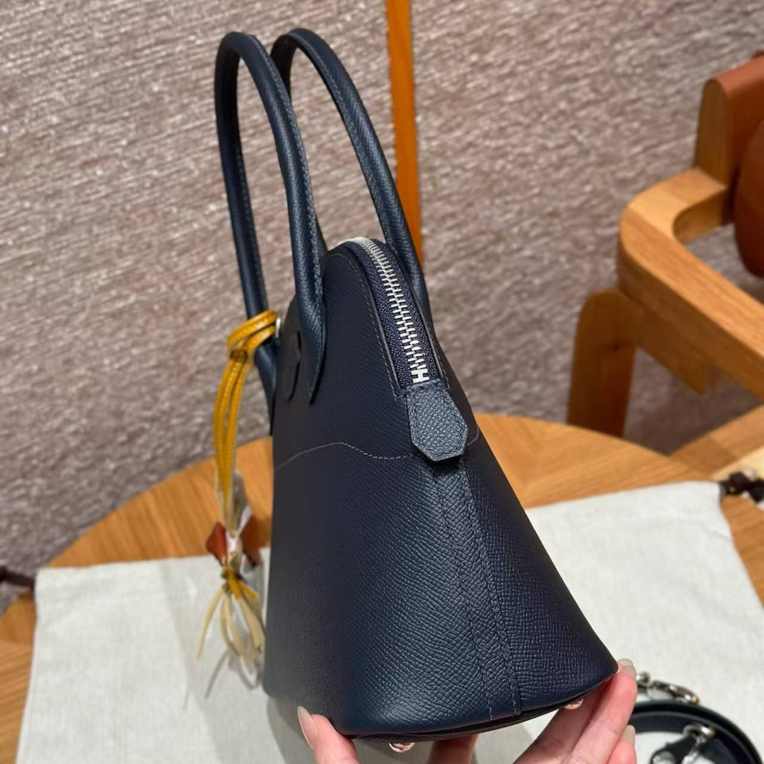 Hermes Bolide 27 Bag Handmade In Epsom Calfskin Leather Silver Hardware 2z Blue Nuit - Image 16