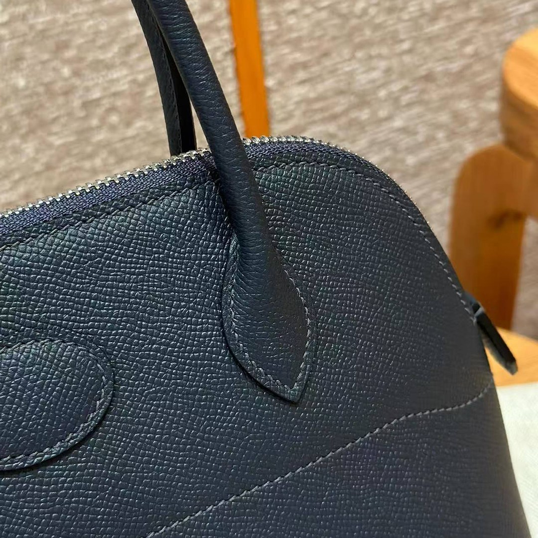 Hermes Bolide 27 Bag Handmade In Epsom Calfskin Leather Silver Hardware 2z Blue Nuit - Image 13