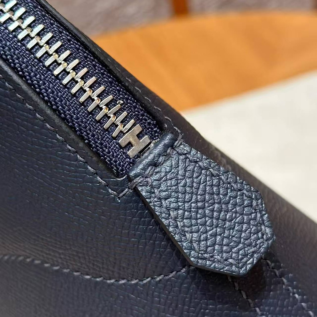 Hermes Bolide 27 Bag Handmade In Epsom Calfskin Leather Silver Hardware 2z Blue Nuit - Image 11