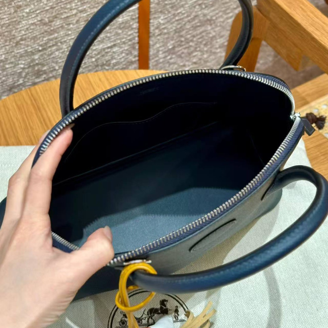 Hermes Bolide 27 Bag Handmade In Epsom Calfskin Leather Silver Hardware 2z Blue Nuit - Image 9