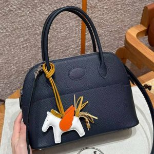 Hermes Bolide 27 Bag Handmade In Epsom Calfskin Leather Silver Hardware 2z Blue Nuit - Image 5