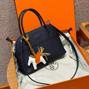 Hermes Bolide 27 Bag Handmade In Epsom Calfskin Leather Silver Hardware 2z Blue Nuit - Image 4