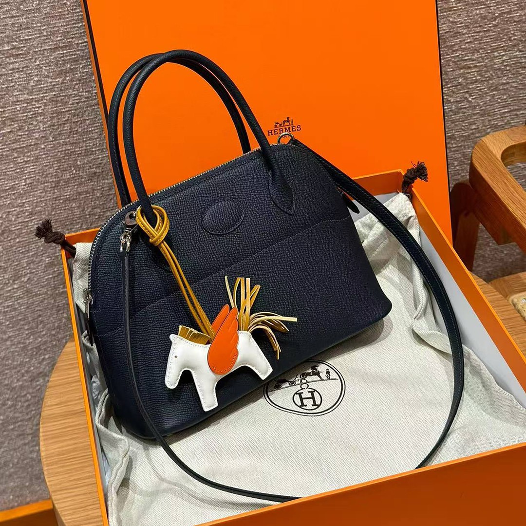 Hermes Bolide 27 Bag Handmade In Epsom Calfskin Leather Silver Hardware 2z Blue Nuit - Image 4