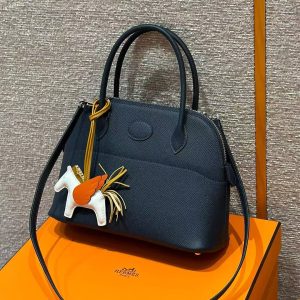 Hermes Bolide 27 Bag Handmade In Epsom Calfskin Leather Silver Hardware 2z Blue Nuit - Image 3