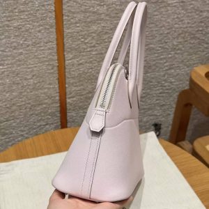 Hermes Bolide 27 Bag Handmade In Swift Calfskin Leather Silver Hardware 09 Mauve Pale - Image 15