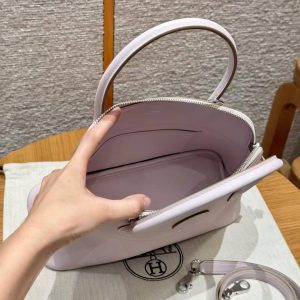 Hermes Bolide 27 Bag Handmade In Swift Calfskin Leather Silver Hardware 09 Mauve Pale - Image 13