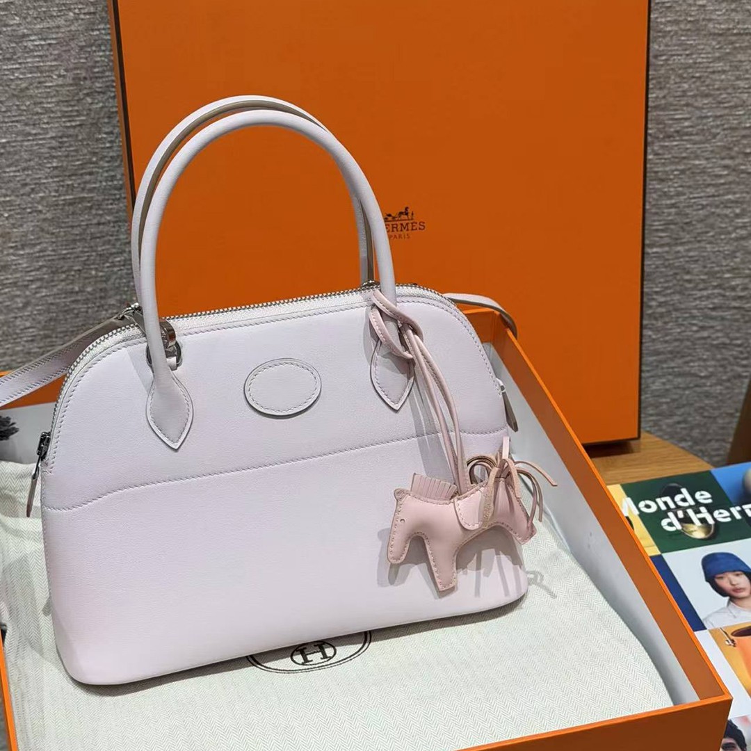 Hermes Bolide 27 Bag Handmade In Swift Calfskin Leather Silver Hardware 09 Mauve Pale - Image 9