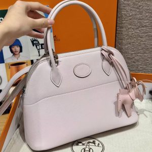 Hermes Bolide 27 Bag Handmade In Swift Calfskin Leather Silver Hardware 09 Mauve Pale - Image 8