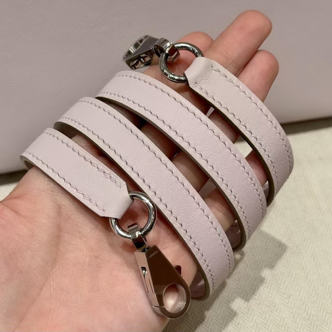 Hermes Bolide 27 Bag Handmade In Swift Calfskin Leather Silver Hardware 09 Mauve Pale - Image 6