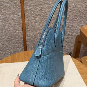 Hermes Bolide 27 Bag Handmade In Taurillon Clemence Calfskin Leather Silver Hardware 75 Bule Jean - Image 17
