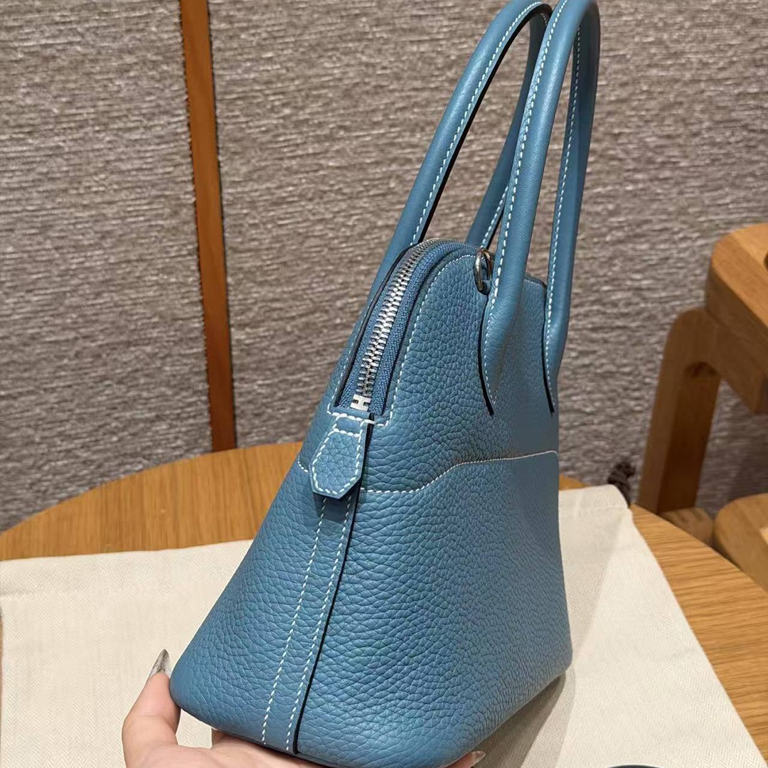 Hermes Bolide 27 Bag Handmade In Taurillon Clemence Calfskin Leather Silver Hardware 75 Bule Jean - Image 17