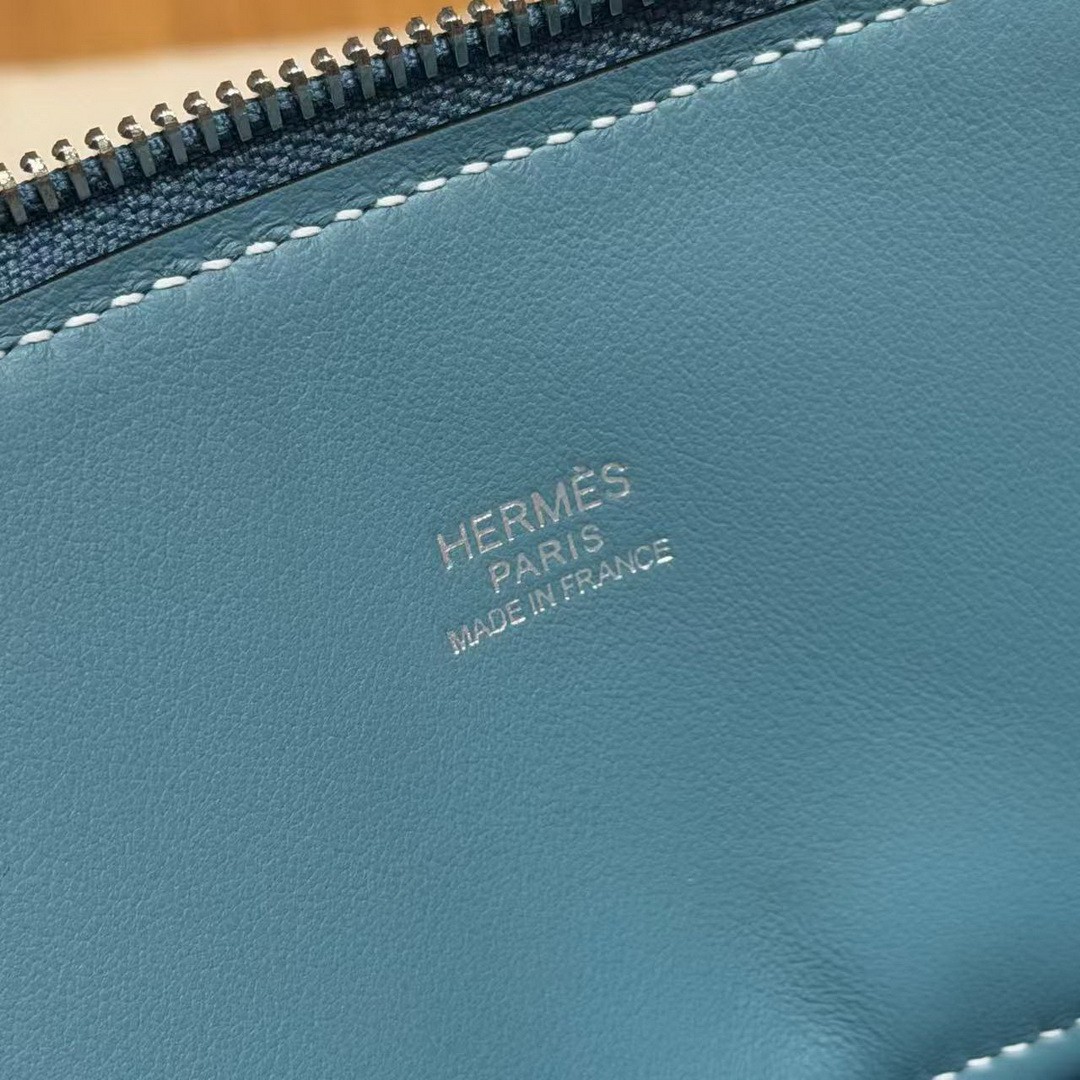 Hermes Bolide 27 Bag Handmade In Taurillon Clemence Calfskin Leather Silver Hardware 75 Bule Jean - Image 15