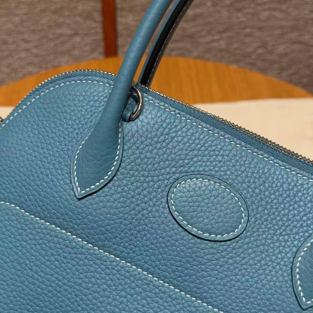 Hermes Bolide 27 Bag Handmade In Taurillon Clemence Calfskin Leather Silver Hardware 75 Bule Jean - Image 12