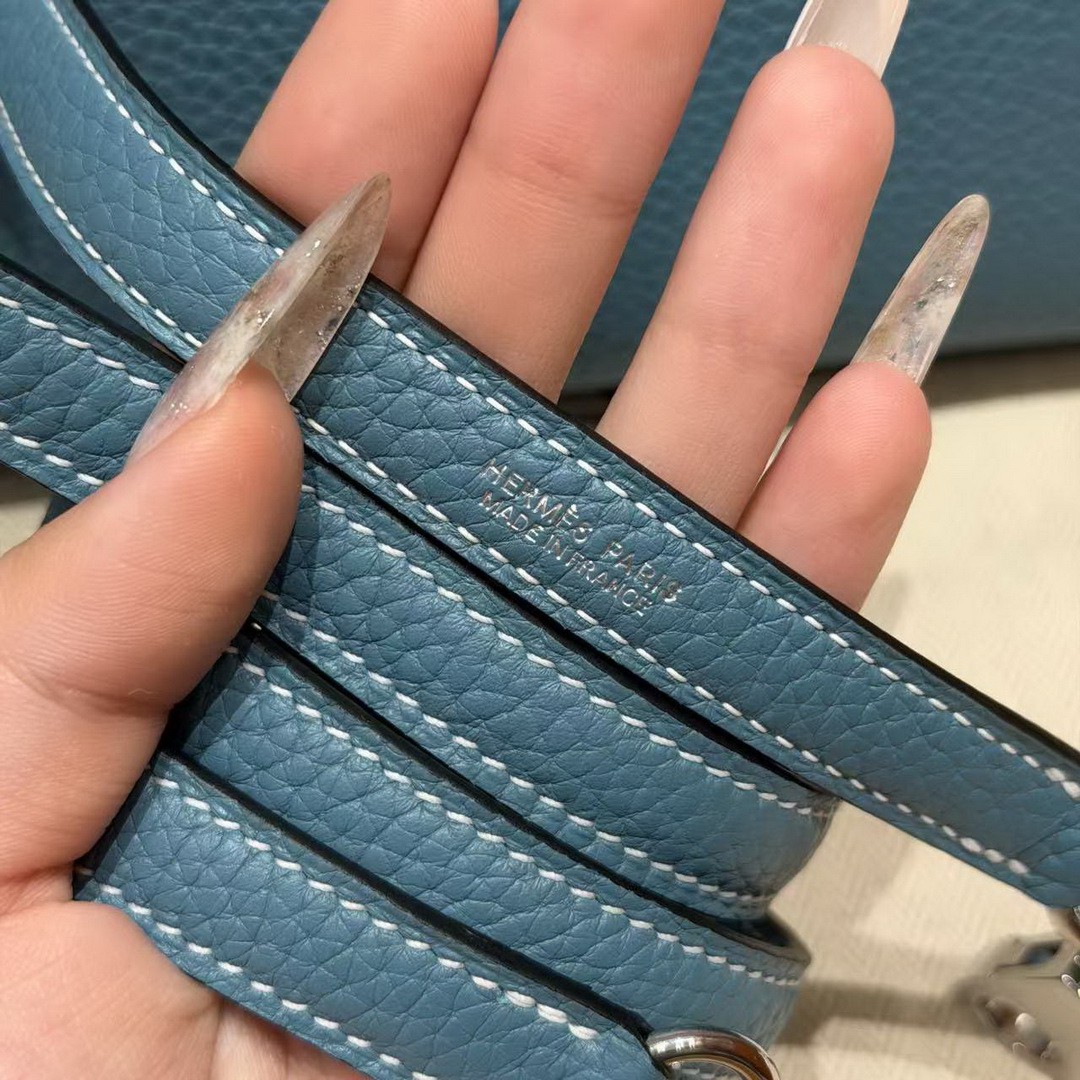 Hermes Bolide 27 Bag Handmade In Taurillon Clemence Calfskin Leather Silver Hardware 75 Bule Jean - Image 9