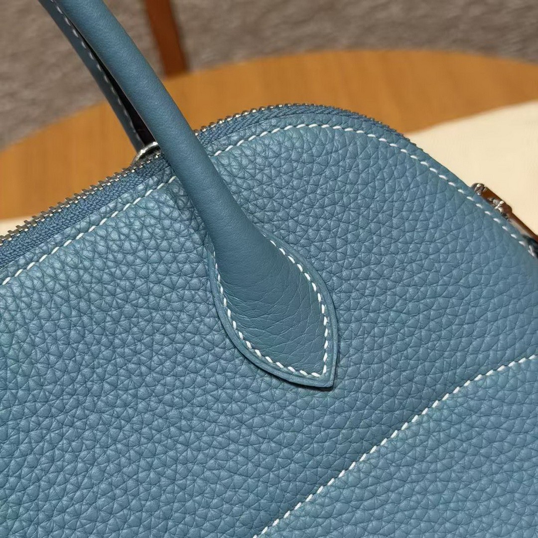 Hermes Bolide 27 Bag Handmade In Taurillon Clemence Calfskin Leather Silver Hardware 75 Bule Jean - Image 8