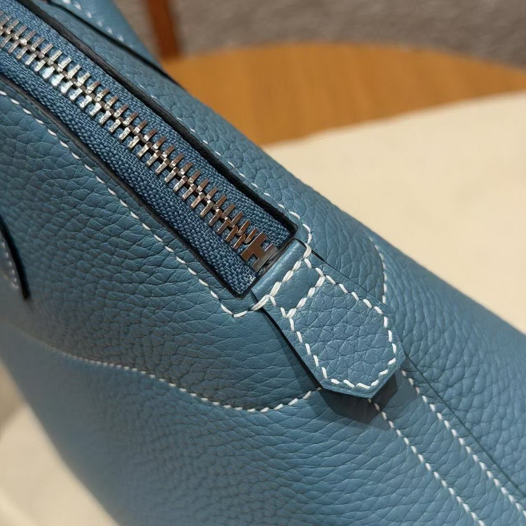 Hermes Bolide 27 Bag Handmade In Taurillon Clemence Calfskin Leather Silver Hardware 75 Bule Jean - Image 7
