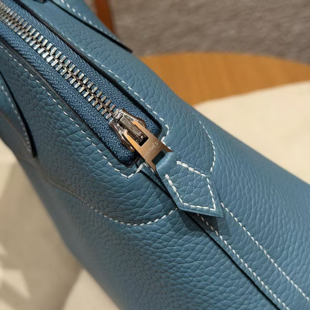 Hermes Bolide 27 Bag Handmade In Taurillon Clemence Calfskin Leather Silver Hardware 75 Bule Jean - Image 6