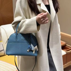 Hermes Bolide 27 Bag Handmade In Taurillon Clemence Calfskin Leather Silver Hardware 75 Bule Jean - Image 5