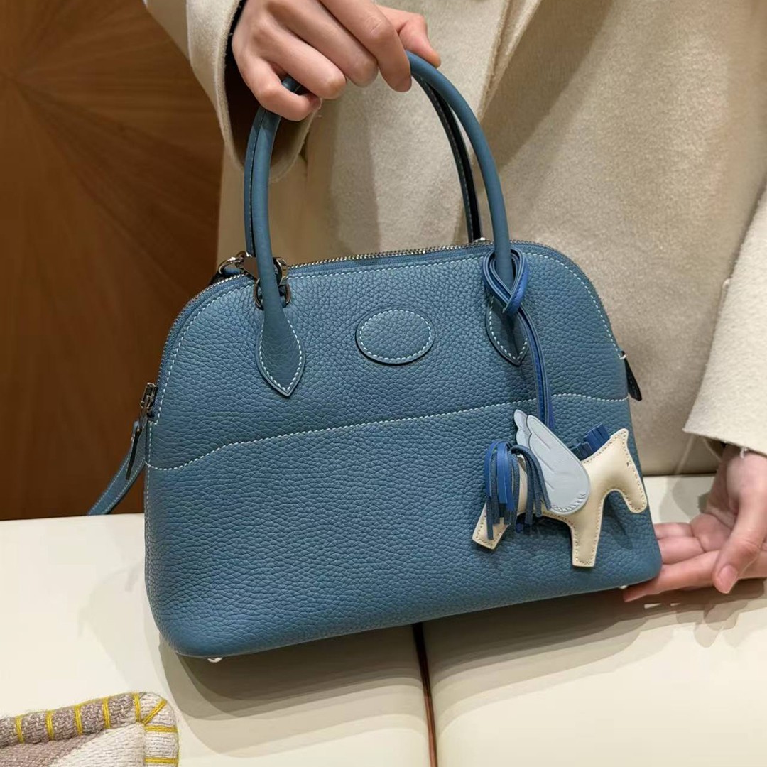 Hermes Bolide 27 Bag Handmade In Taurillon Clemence Calfskin Leather Silver Hardware 75 Bule Jean - Image 3