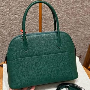 Hermes Bolide 27 Bag Handmade In Taurillon Clemence Calfskin Leather Silver Hardware z6 Malachite - Image 2