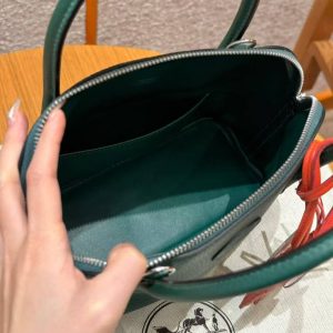 Hermes Bolide 27 Bag Handmade In Taurillon Clemence Calfskin Leather Silver Hardware z6 Malachite - Image 5