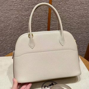 Hermes Bolide 27 Bag Handmade In Togo Calfskin Leather Gold Hardware 10 Craie - Image 2