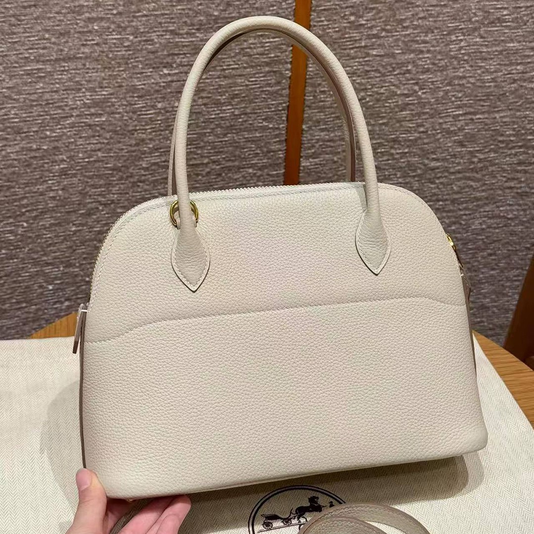Hermes Bolide 27 Bag Handmade In Togo Calfskin Leather Gold Hardware 10 Craie - Image 2