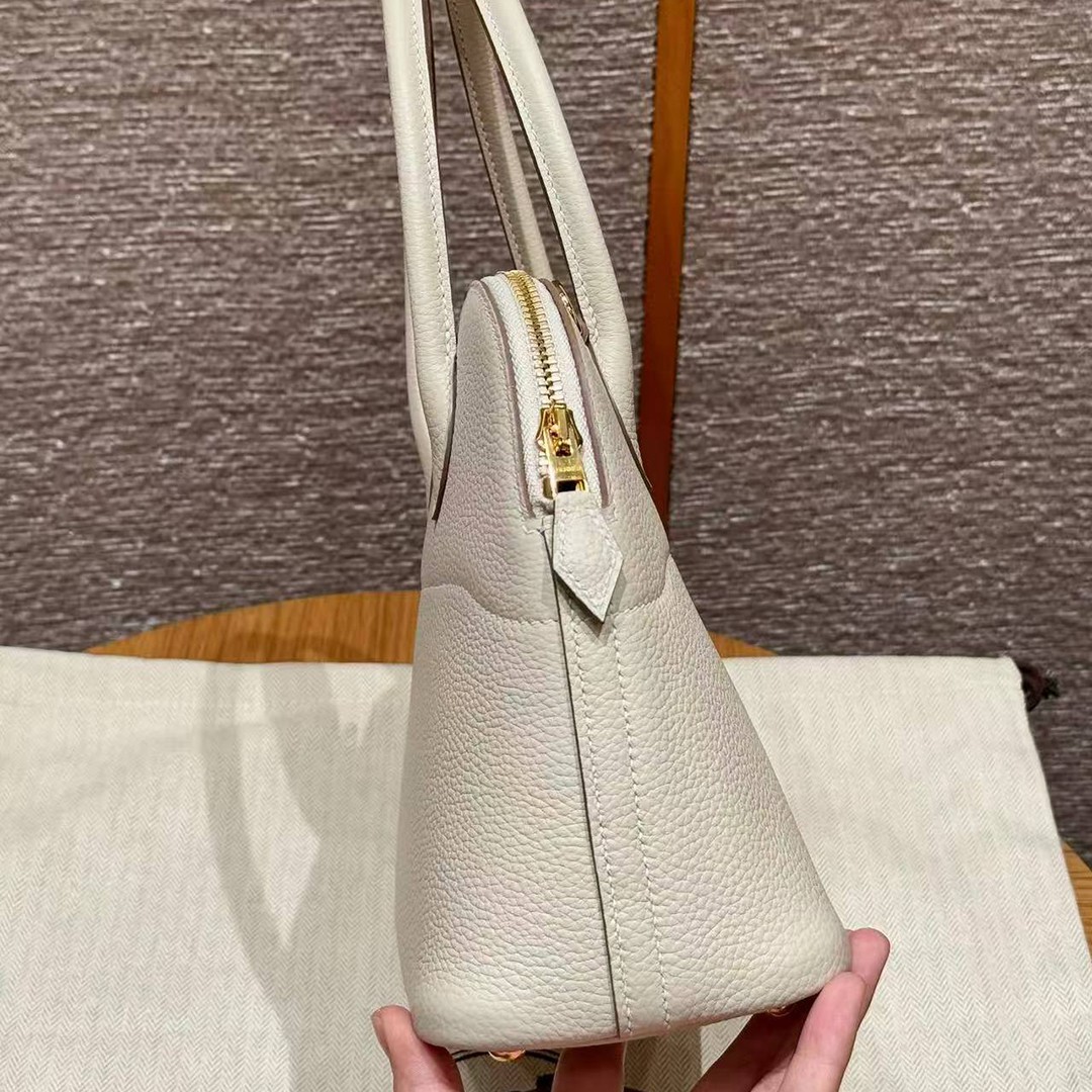 Hermes Bolide 27 Bag Handmade In Togo Calfskin Leather Gold Hardware 10 Craie - Image 9