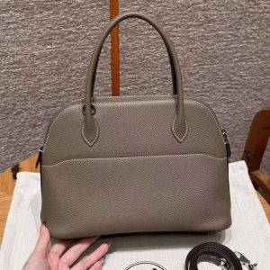 Hermes Bolide 27 Bag Handmade In Togo Calfskin Leather Silver Hardware 18 Etoupe - Image 2
