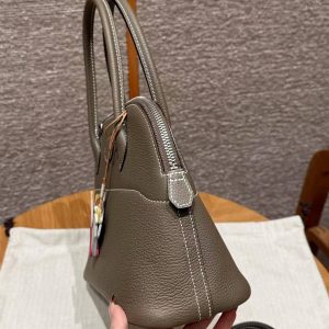 Hermes Bolide 27 Bag Handmade In Togo Calfskin Leather Silver Hardware 18 Etoupe - Image 17