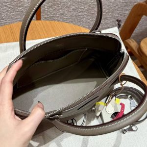 Hermes Bolide 27 Bag Handmade In Togo Calfskin Leather Silver Hardware 18 Etoupe - Image 14